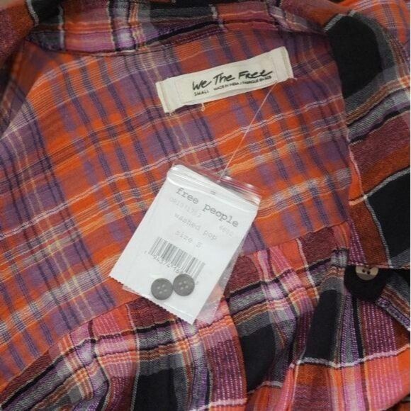 NWT Free People First Bloom Plaid Buttoned Tie Front Blouse Small - Picture 11 of 16